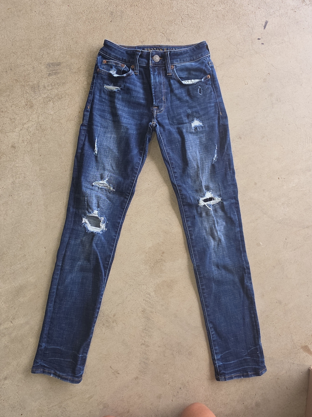American Eagle Next Level Flex Distressed Skinny Jeans | 26x30 | Dark Wash